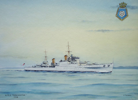 HMS Manchester as painted by Eric Tufnell (b. 1888, d.1978)