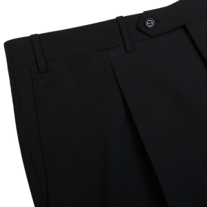 Deep pleat wool trousers black