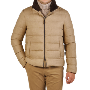 Herno | Light Camel Wool Silk Nylon Padded Jacket