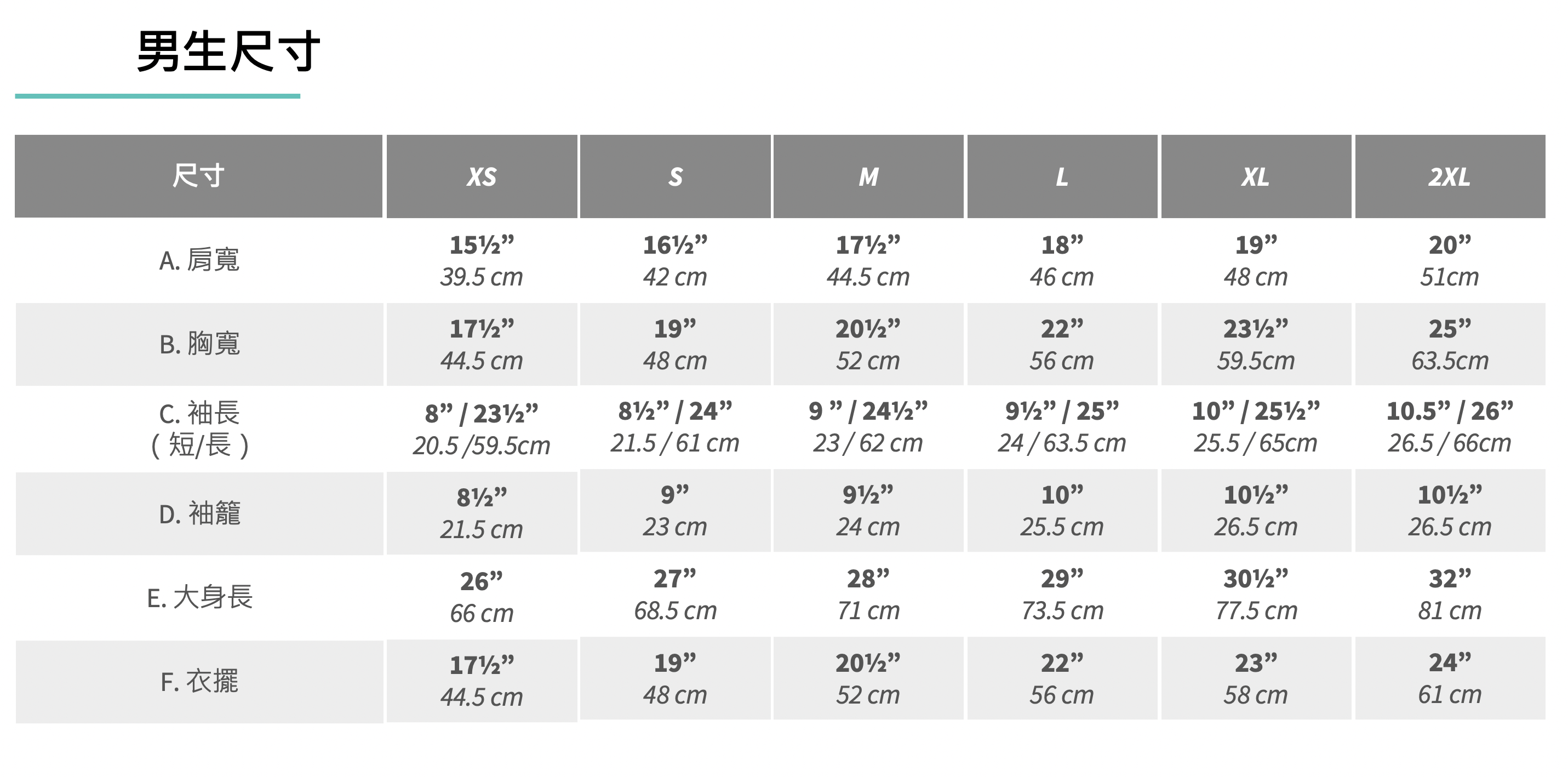 mens size chart