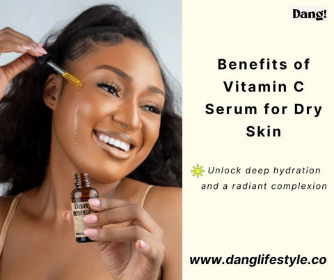 Model using a bottle of vitamin C serum to hydrate her dry skin and reap the benefits