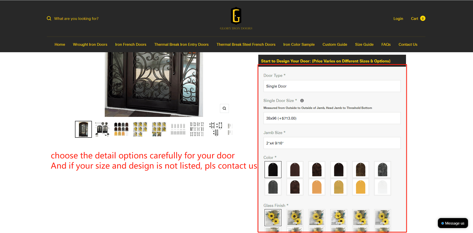 glory iron doors detail specs options instruction