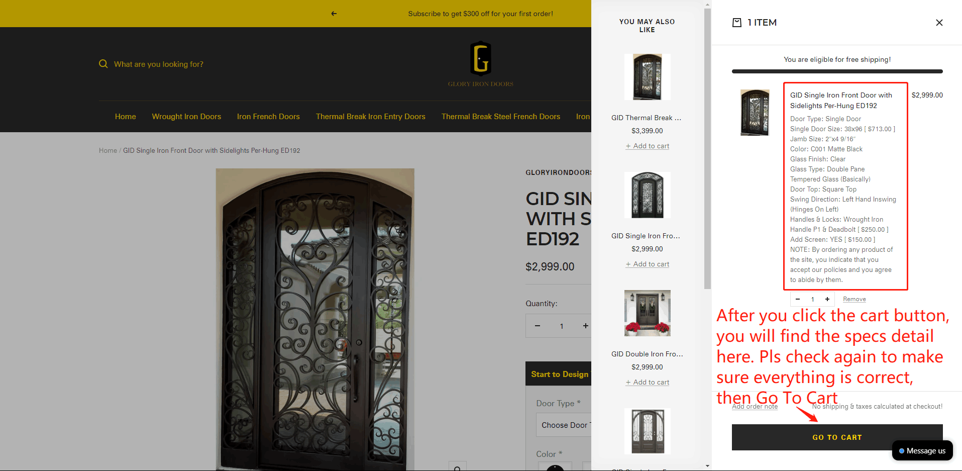 glory iron doors order placing instruction-cartpage