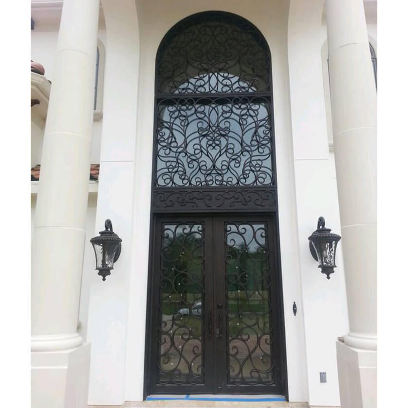 GID Small Size Iron French Double Entry Door With Transom FD033