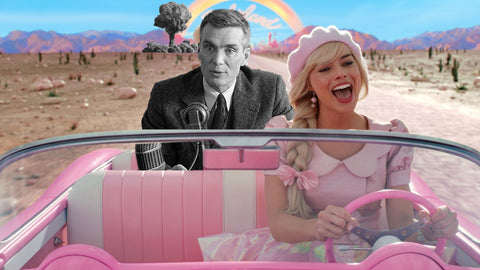 Cillian Murphy in Pink Car with Barbie Margot Robbie