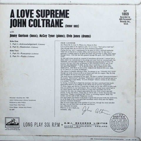 A Love Supreme by John Coltrane Album back cover