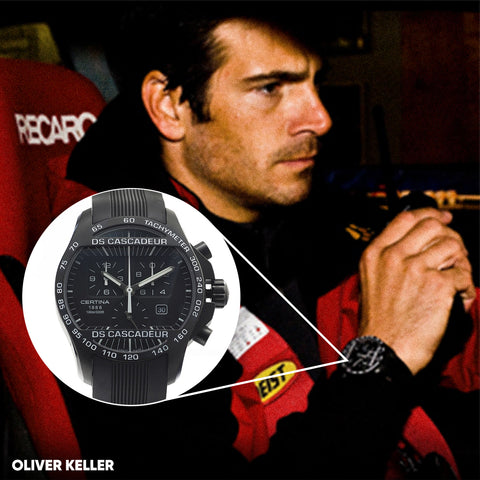 Oliver Keller wearing a certina watch