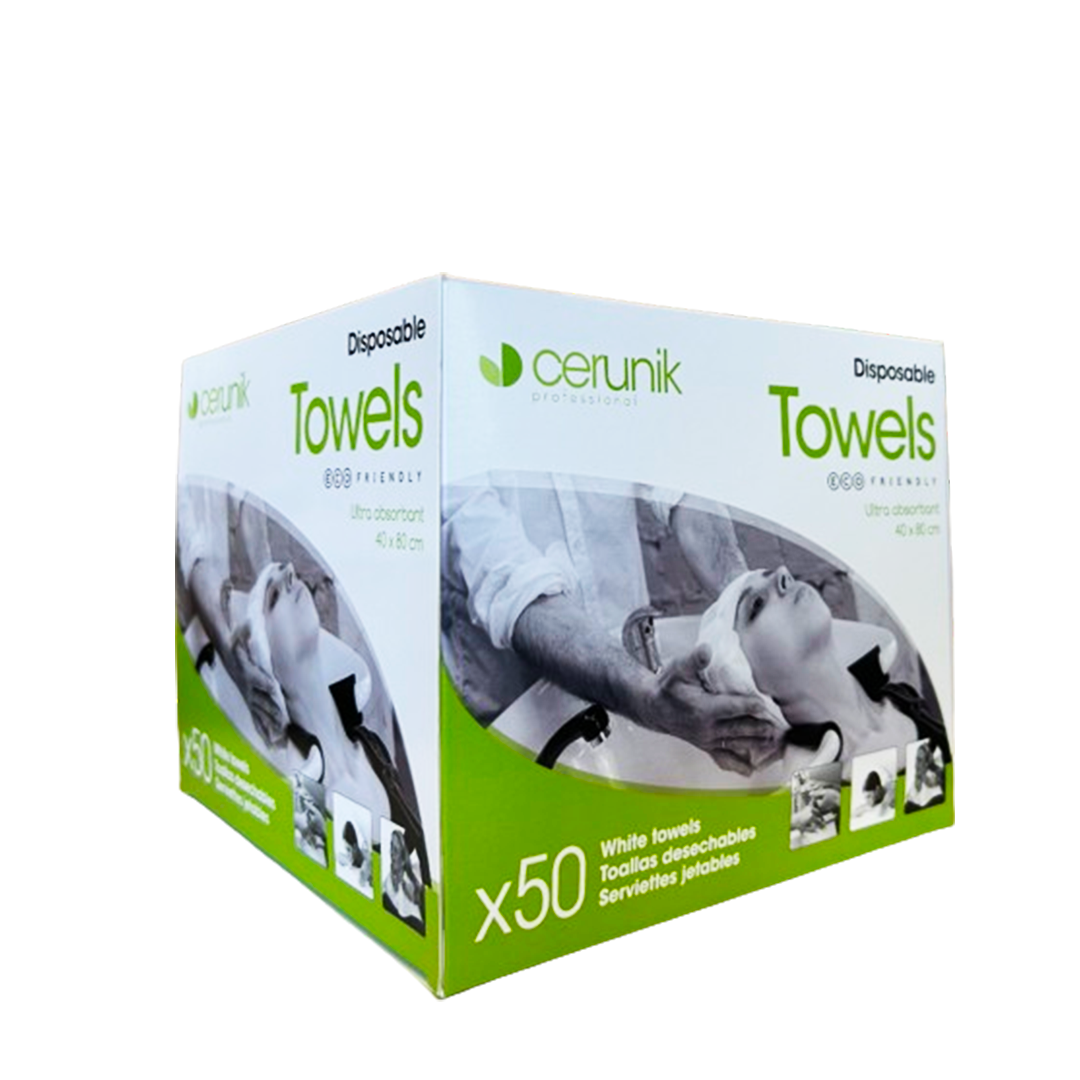 Packaging for Ceenik disposable towels with images showing use in salons.