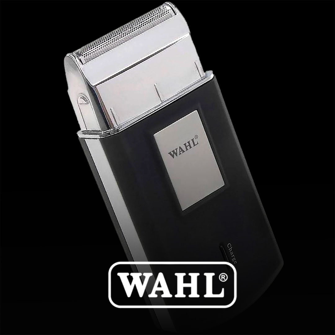 Electric shaver with Wahl® logo on a black background.