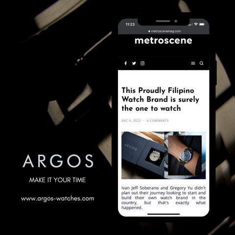  The photo shows a mockup of a smart phone containing a preview of Argos Watches' feature on Metroscene Mag