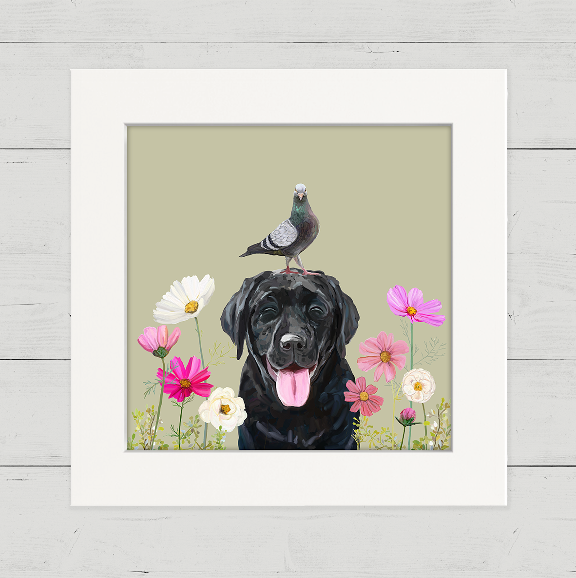 Dogs and Birds - Black Lab Happy Square™