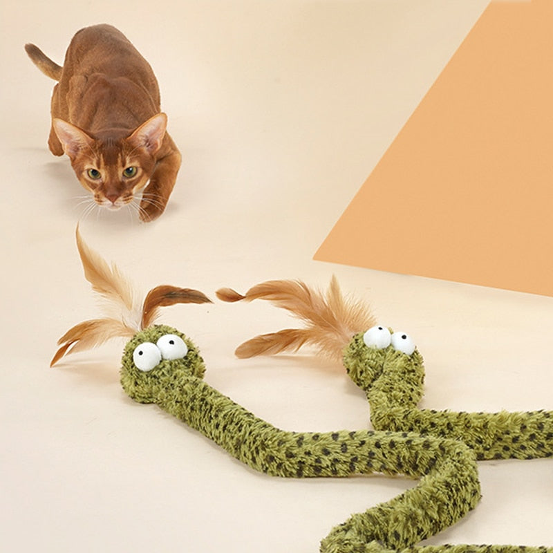 Snake-shaped Cat Teaser Stick - Elastic Wand for Funny Interactive Play - Feather Toy for Cats - Kitten Supplies and Pet Accessories