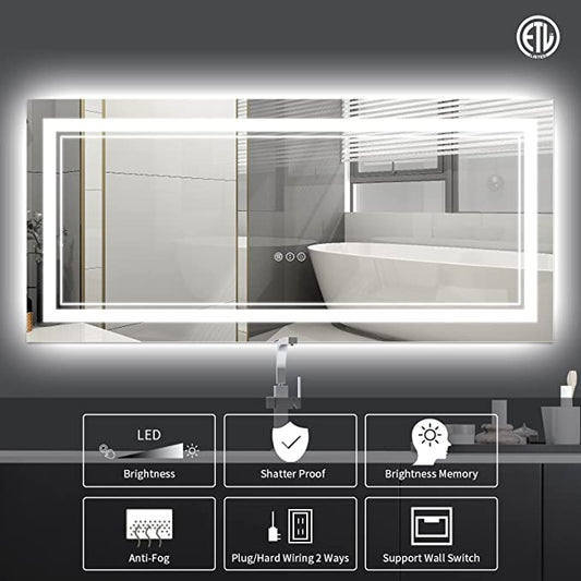DP Home LED Mirror for Bathroom Vanity Mirror with Lights Wall Mounted  Bathroom Mirror Lagre Bathroom Mirror for Wall Backlit LED Bathroom Mirror  60 x