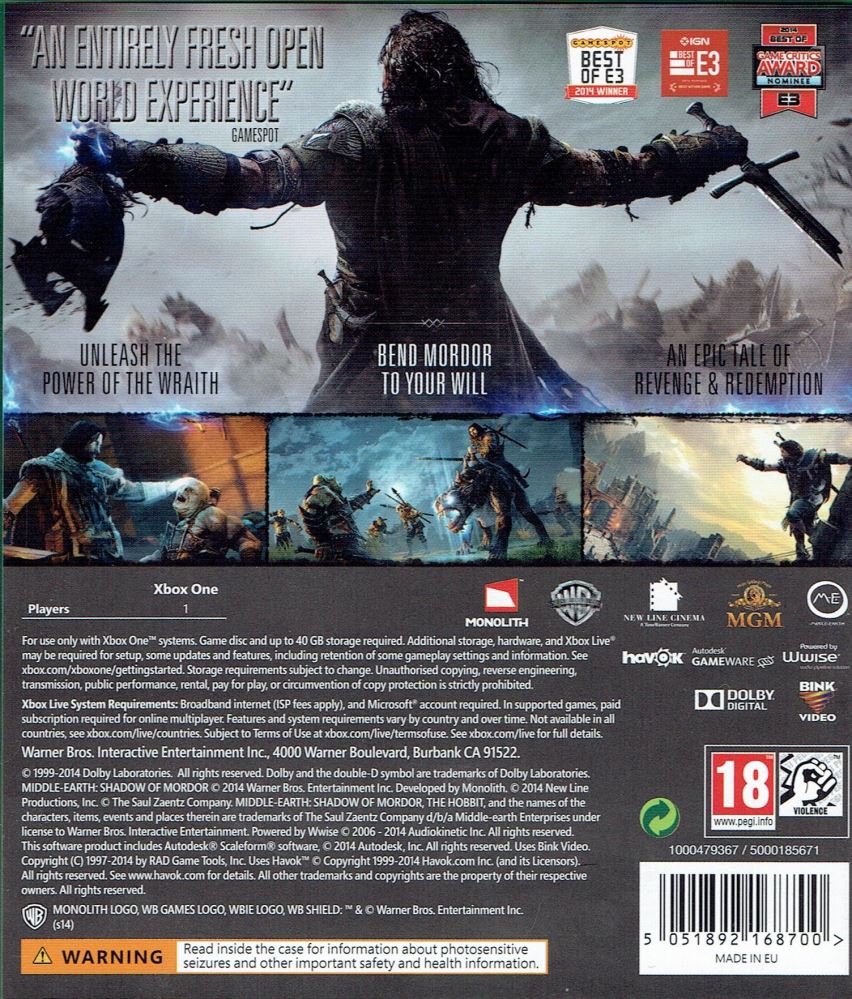 middle earth shadow of mordor xbox one