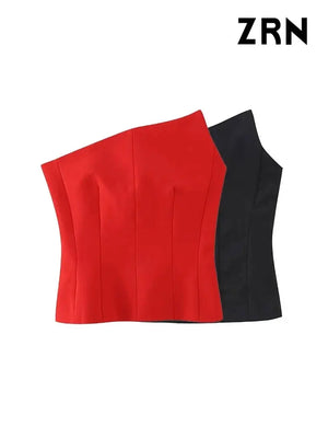 Yidouxian ZRN-Women's Asymmetrical Bustier Tops, Sexy Backless, Side Zipper, Female Camis, Fashion - yidouxian