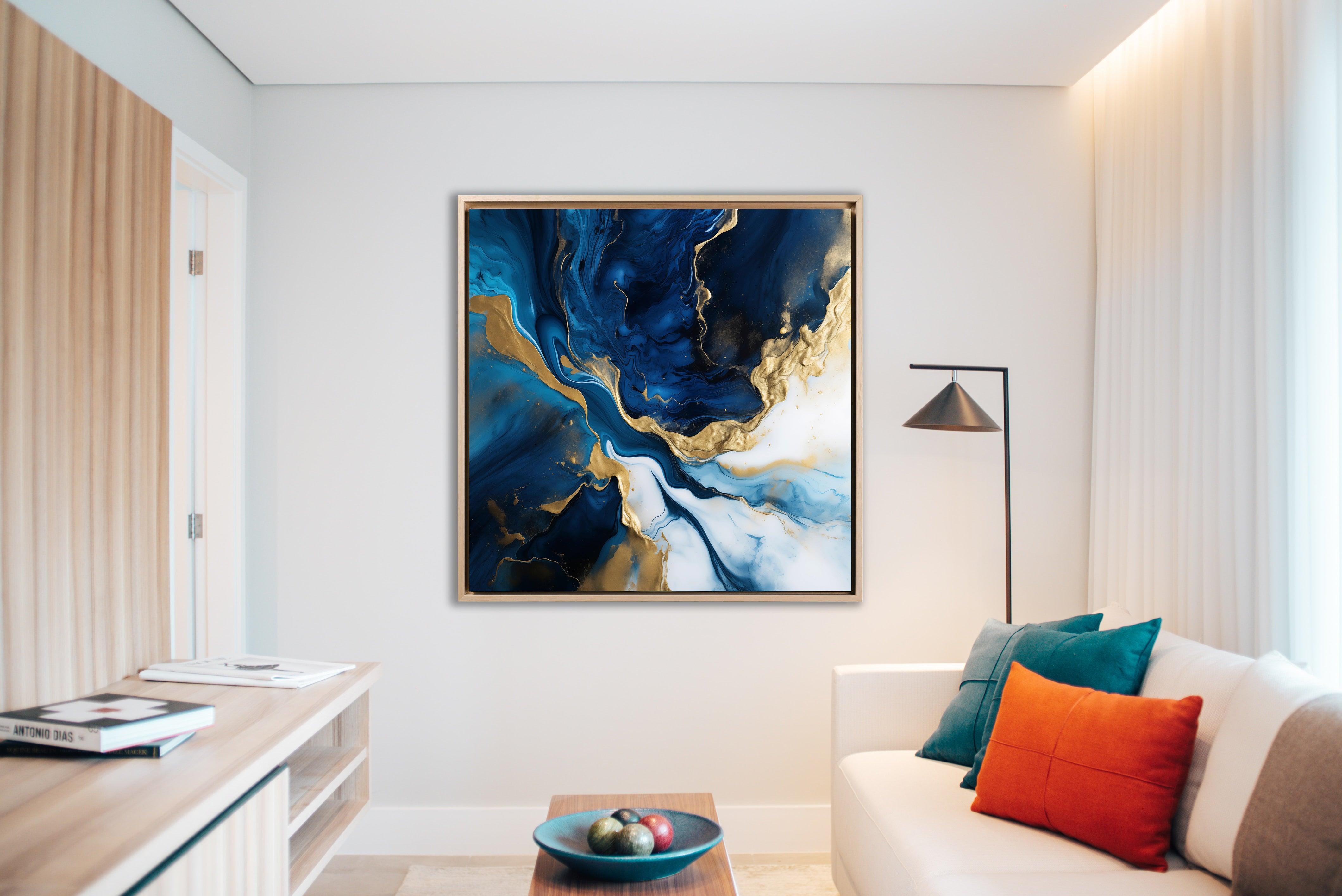 Minimal - Dark blue and gold pouring painting ISABELLA | Glossy effect - Material