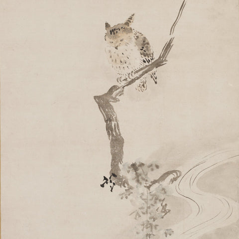 Hanabusa Itchō - Un hibou perché dans un arbre - Détail