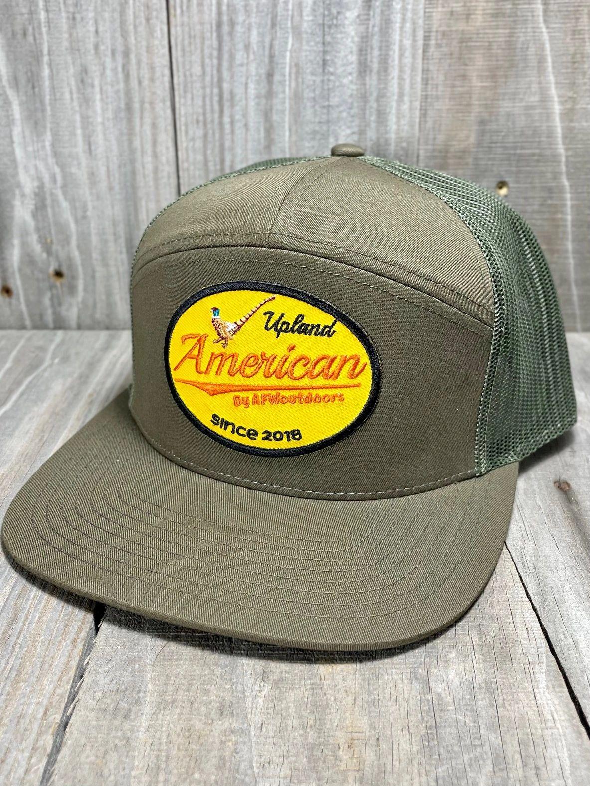 7 Panel Old School Cap w- Green Trim Patch and Green Mesh