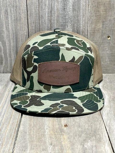 7 Panel Old School Cap w- Green Trim Patch and Green Mesh