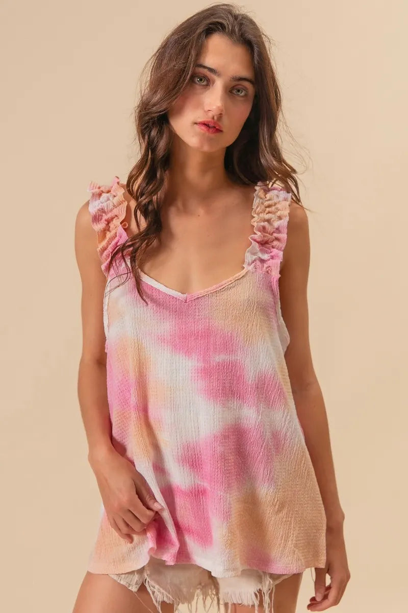 BiBi Tie Dye Printed Textured Woven with Ruffled