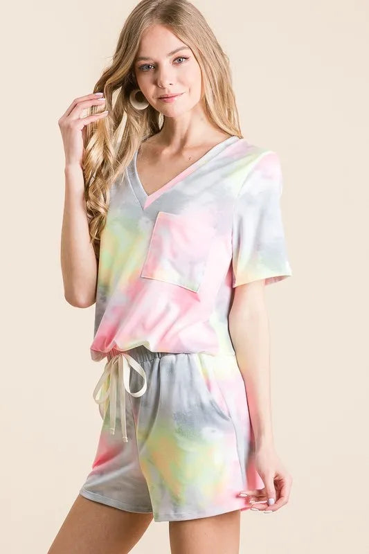 BiBi Tie Dye Casual Shorts with Twill Tape Drawstring