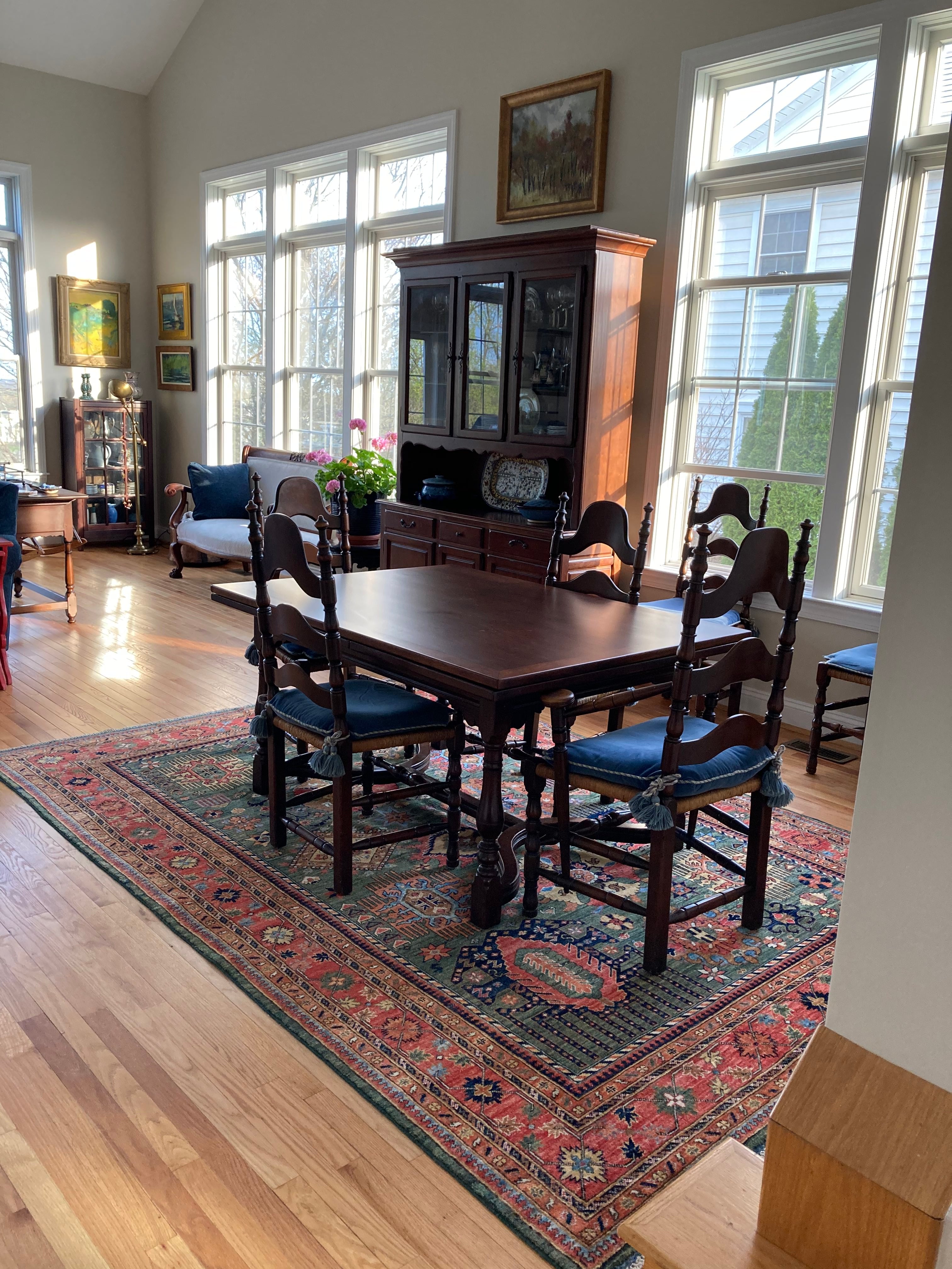 Hand-knotted Afghan area rug in dining room