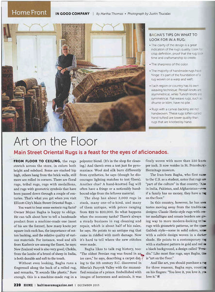Baltimore Magazine December 2015 - Main Street Oriental Rugs