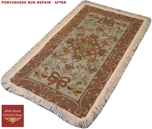 Portuguese needle point rug repair - Main Street Oriental Rugs