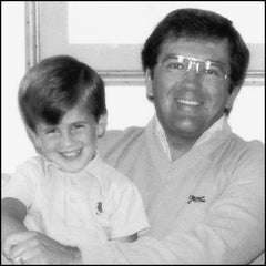 black & white photo of father & son. Joe Hamilton & David Hamilton