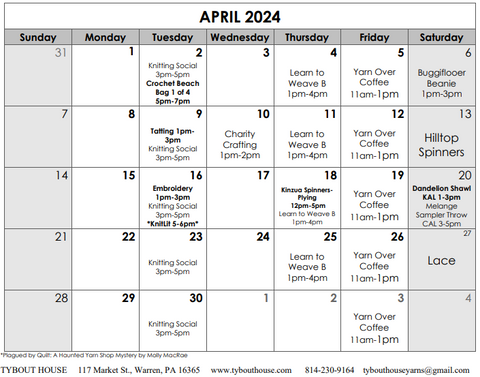 April Schedule of Classes and Events