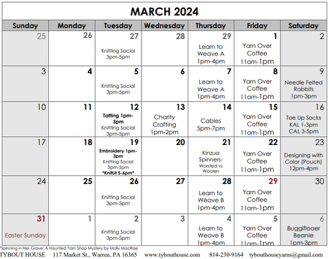 March Schedule of Classes and Events