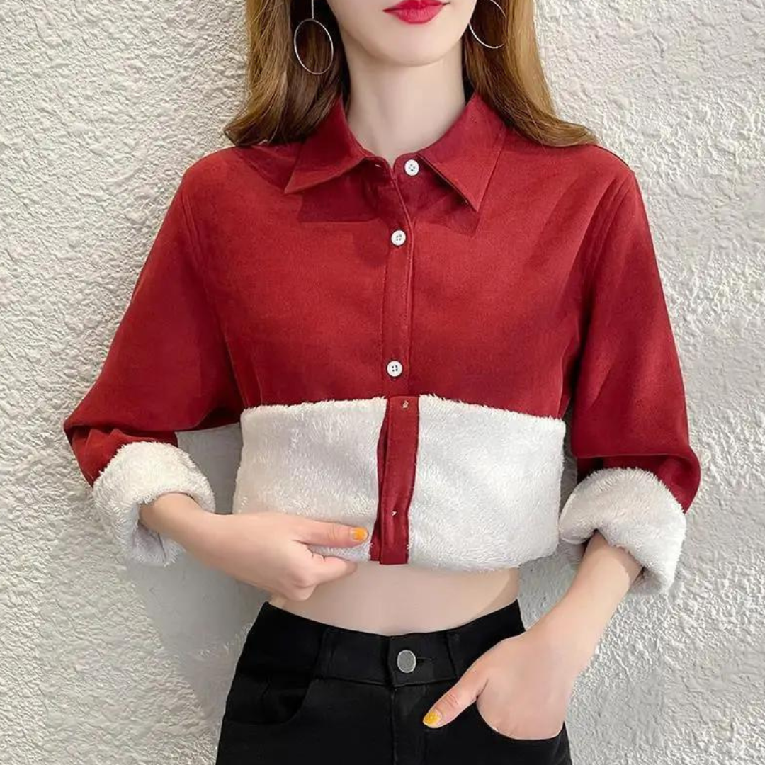 Fleece Elegance-bluse, Rød / 2XL