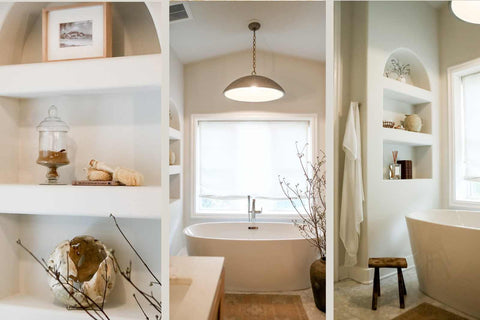 A bathroom designed with functional storage space while still being stylish.