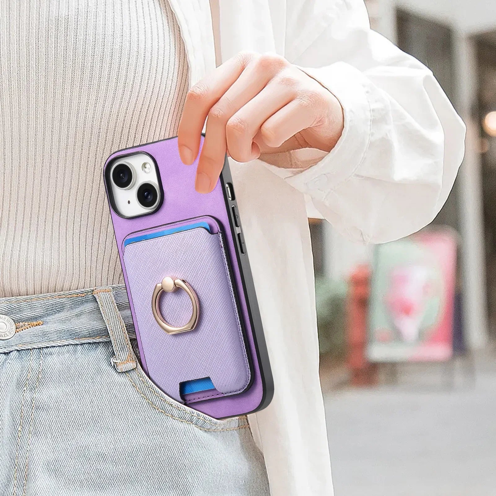 Luxury iPhone Detachable Magnetic Wallet Case — Leather Cover with Card Holder, Ring Stand Function, Shockproof Protection, Anti-Fingerprint Scratch-Resistant Design