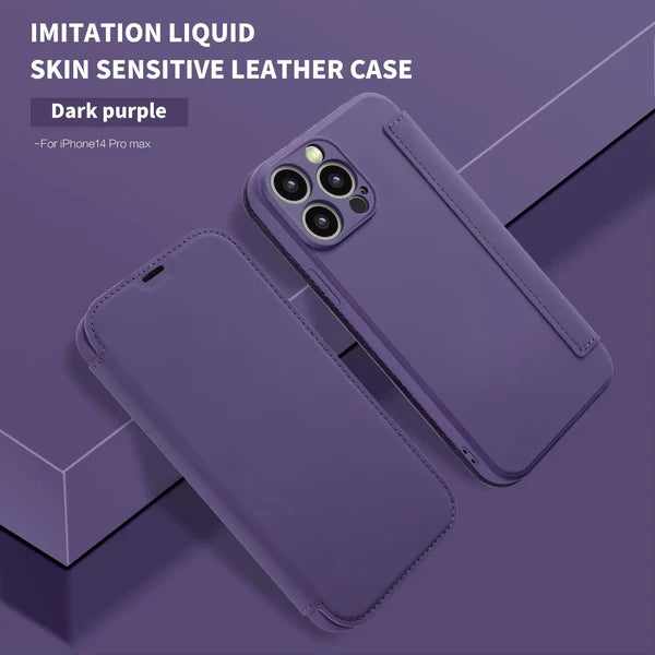 Luxury iPhone Flip Leather Wallet Case — Silicone Cover with Card Holder, Full Body Protection, Shockproof Durable Design, Stylish and Functional Phone Case