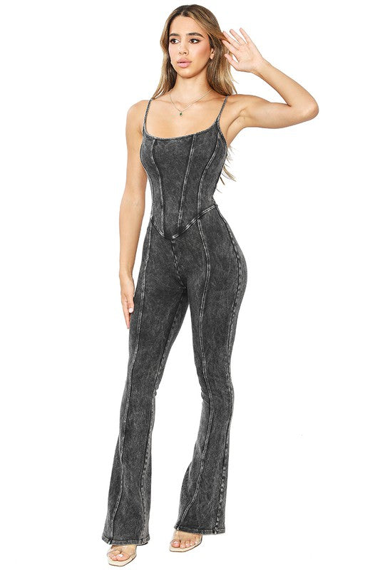 Baddie Mineral Washed Corset Jumpsuit