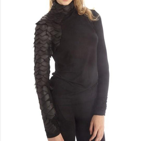 Phoenix Faux Leather Scale Sleeve Top Long Sleeve