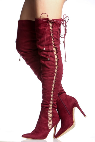 suede corset over the knee boot