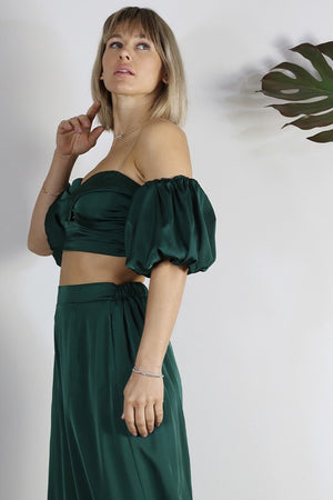 Satin Puff Balloon Sleeve Top and Wide Leg Pants Set – Rag & Muffin