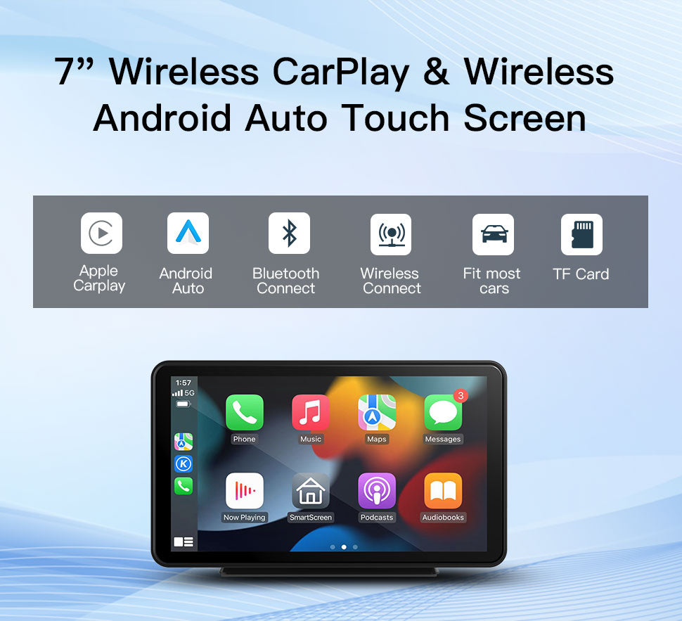 Écran tactile sans fil CarPlay et Android Auto sans fil de 7 pouces – CARABC