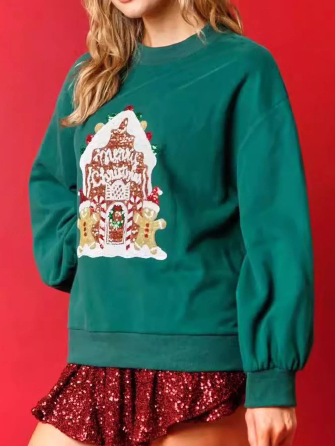 Christmas Sequin Round Neck Sweatshirt