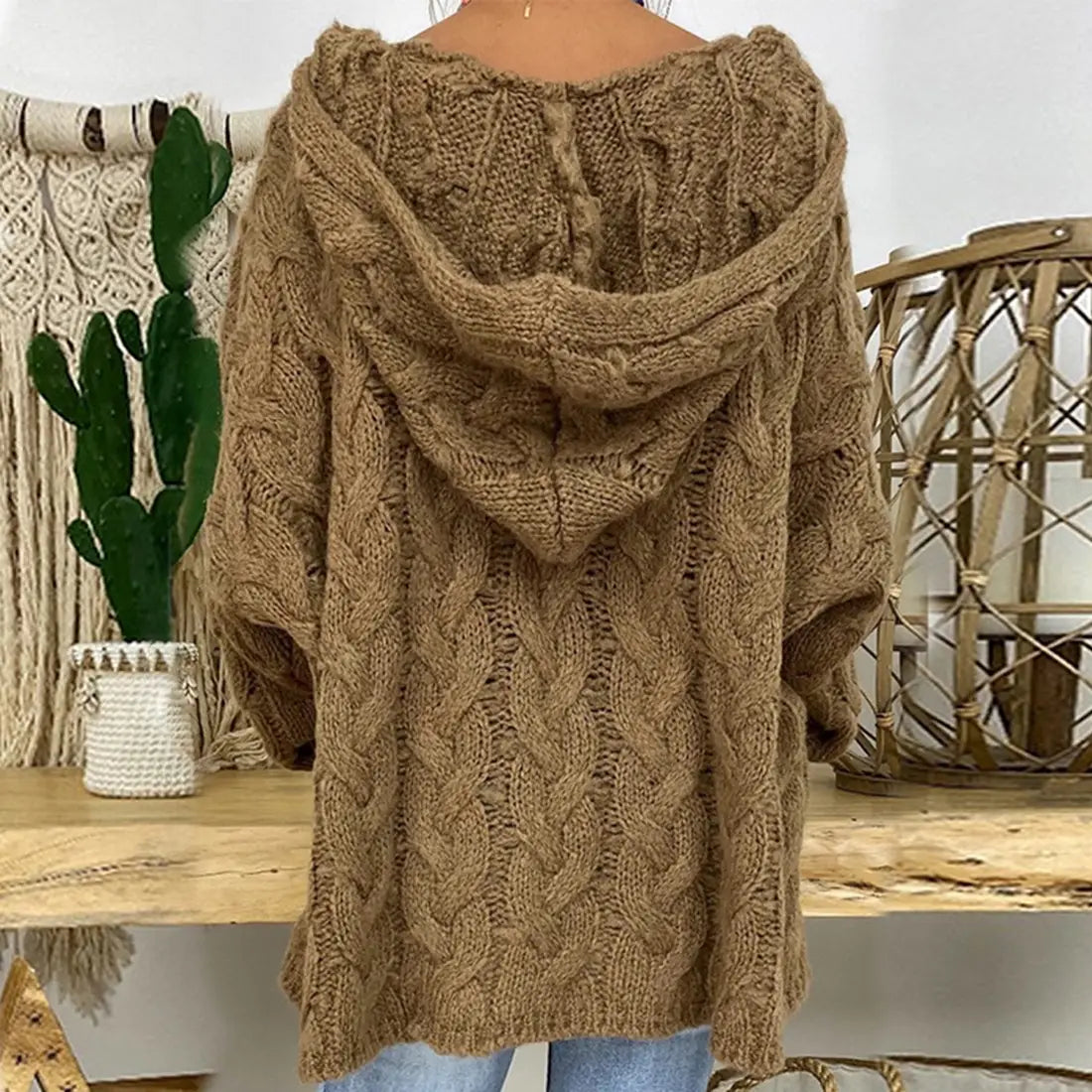 Pull à Capuche Uni Tricoté