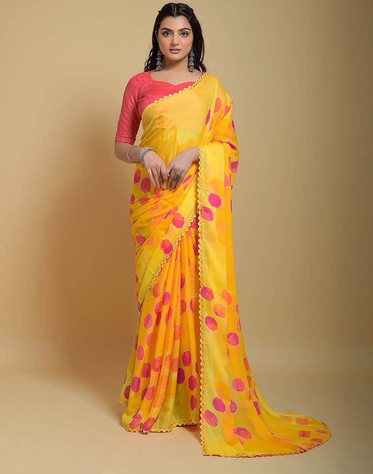 Yellow Leheriya Printed Georgette Saree