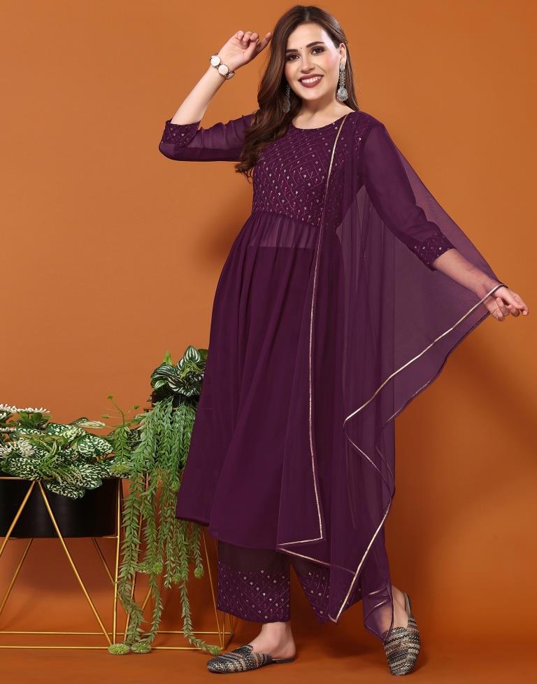 Buy SHADES Purple Embroidered Kurti Palazzo Set With Dupatta for Women  Online @ Tata CLiQ