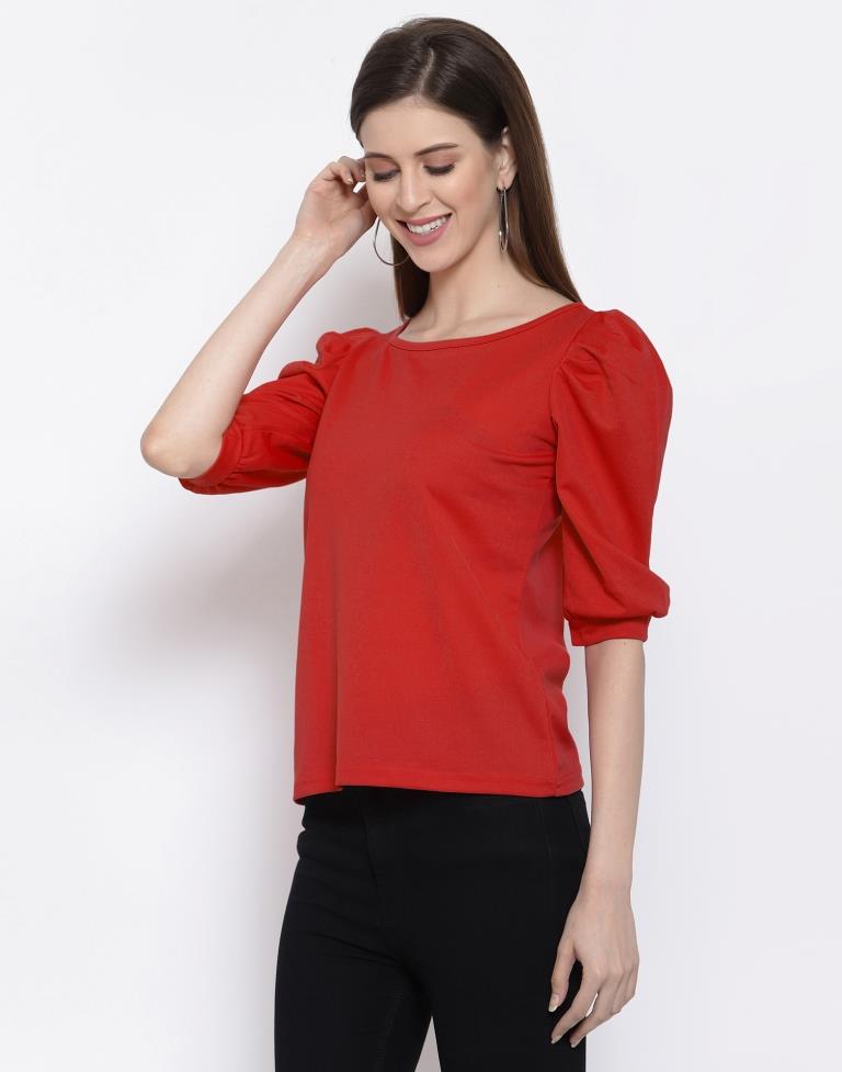 Kyraa Women's Tunic Tops Rayon Solid Red Colour 