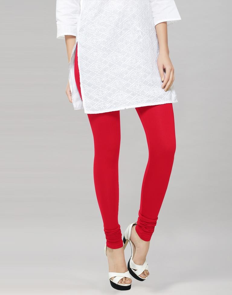 Ankle Fit Mixed Cotton with Spandex Stretchable Leggings Red