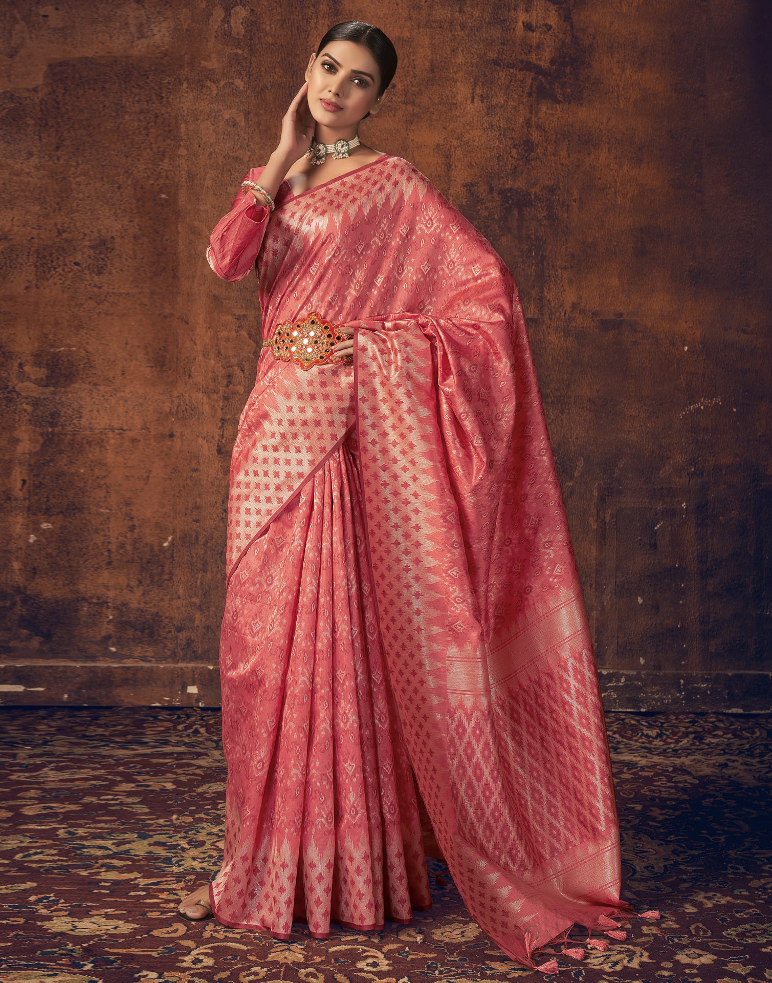 Lightweight Saree for Daily Wear Designer Sareee in Coral Pink