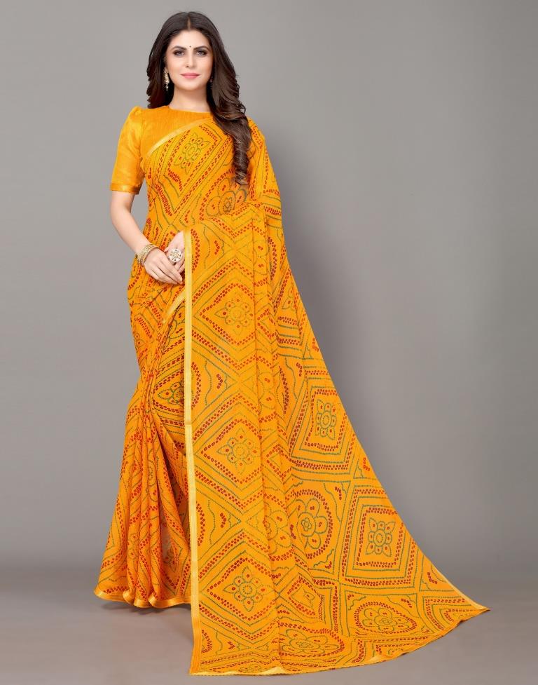 Yellow Bandhani Saree with Embroidery Border