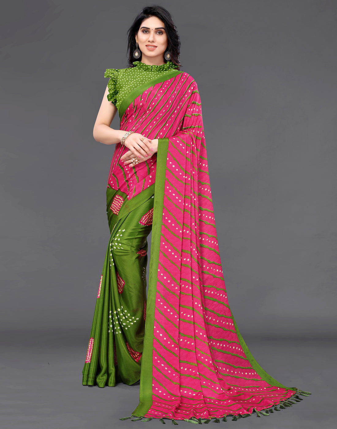 Rani Pink And Beige Silk Saree