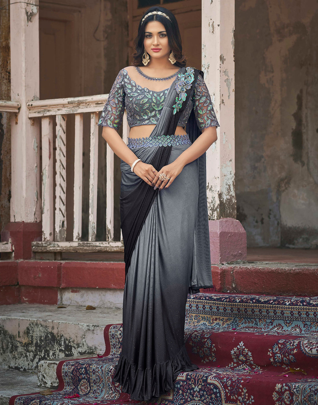 Grey plain saree shapewear - G3-WSP00025 